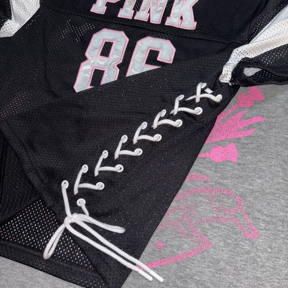 VS PINK Varsity Lace-Up Football Mesh Jersey Pink & White Embroidered 86 MD - Picture 4 of 7